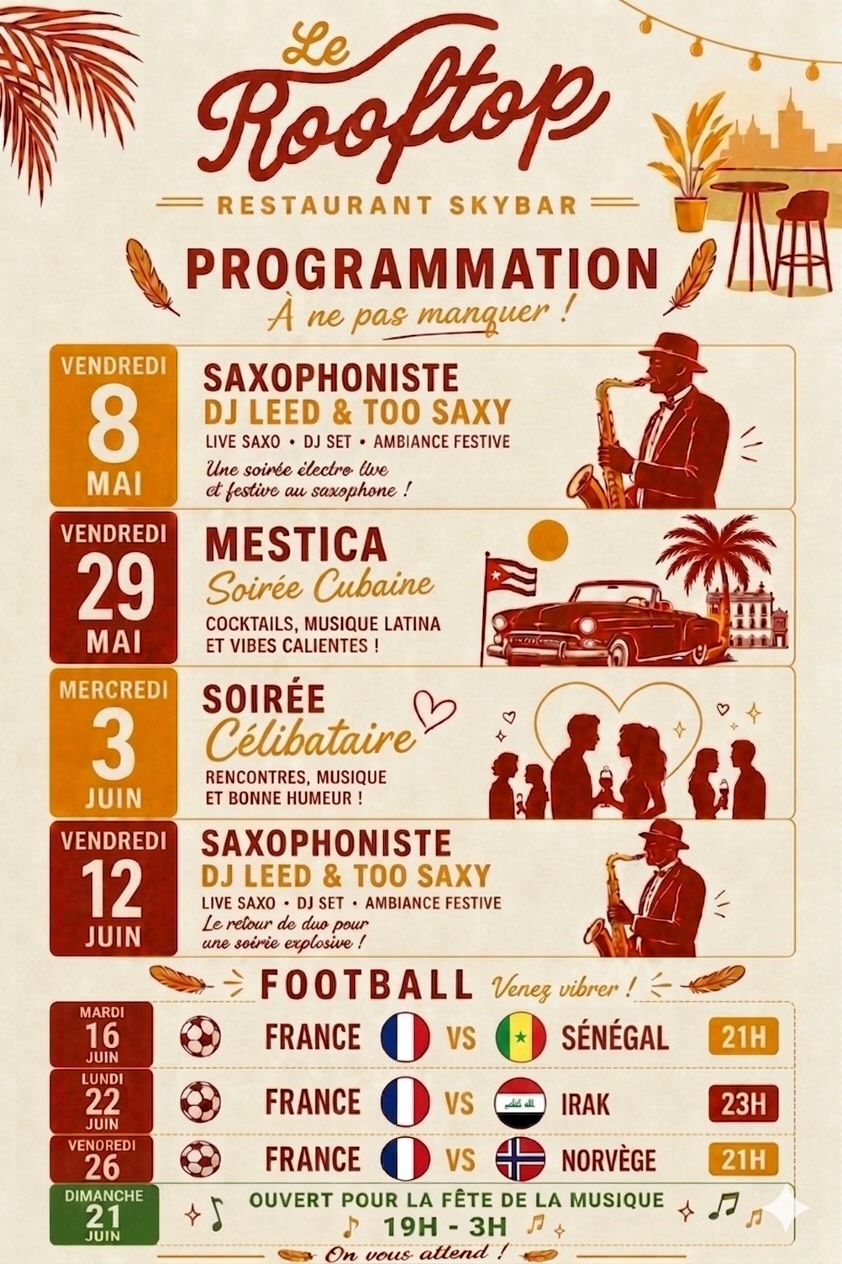 programme en image du restaurant le Rooftop