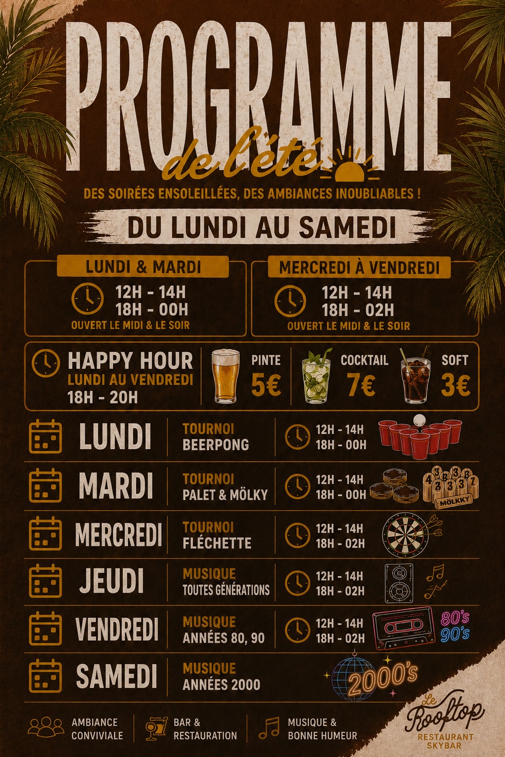 programme en image du restaurant le Rooftop